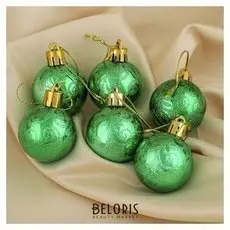 Набор шаров пластик D-4 см, 6 шт "Морозные узоры" зелёный