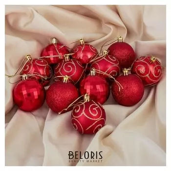 Набор шаров пластик D-5,5 см, 12 шт "Перелив" красный