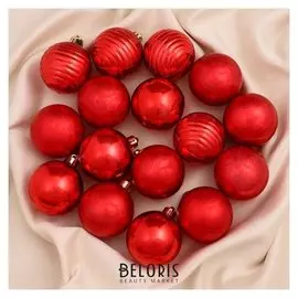 Набор шаров пластик D-5 см, 16 шт "Вираж" красный