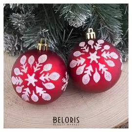 Набор шаров пластик D-6,5 см, 6 шт "Снежинка матовая" красный