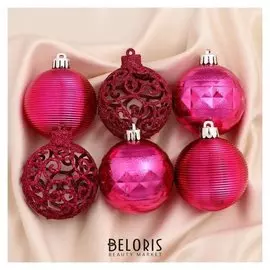 Набор шаров пластик D-6 см, 12 шт "Ажурный блеск" розовый