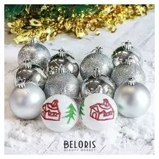 Набор шаров пластик D-6 см, 12 шт "Кьюзо" серебро