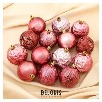 Набор шаров пластик D-6 см, 16 шт "Винтажный узор" розовые оттенки