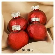 Набор шаров пластик D-6 см, 4 шт "Блёстки" красный