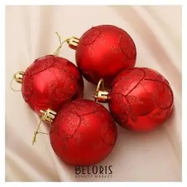 Набор шаров пластик D-6 см, 4 шт "Изящная ветвь" красный