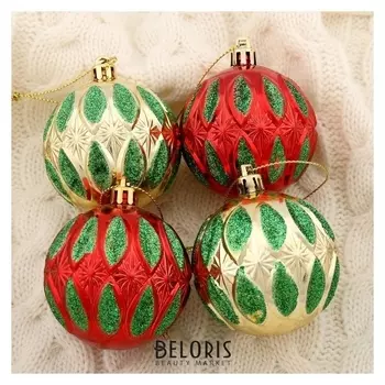 Набор шаров пластик D-6 см, 4 шт "Гранат" красно-золотой