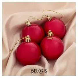 Набор шаров пластик D-6 см, 4 шт "Глянец" красный