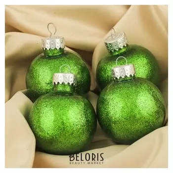 Набор шаров пластик D-6 см, 4 шт "Блестки" зелёный