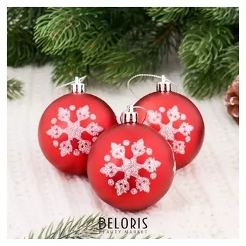 Набор шаров пластик D-6 см, 4 шт "Снежинка" красный