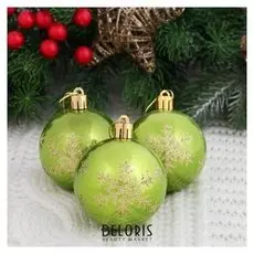 Набор шаров пластик D-6 см, 6 шт "Глянец - снежинка" зелёный