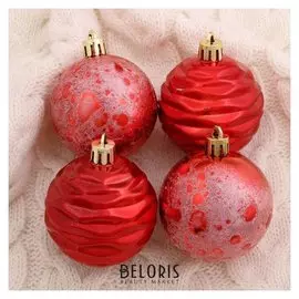 Набор шаров пластик D-6 см, 6 шт "Галактика" красный