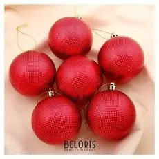 Набор шаров пластик D-6 см, 6 шт "Текстура" красный