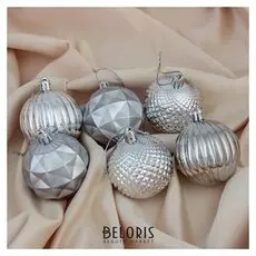 Набор шаров пластик D-6 см, 6 шт "Призма" серебро