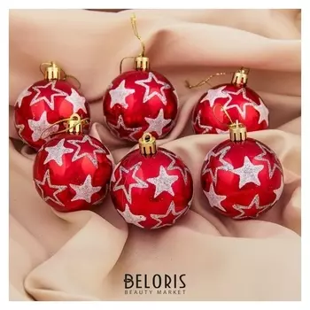 Набор шаров пластик D-6 см, 6 шт "Звёзды" красный