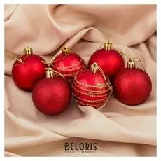 Набор шаров пластик D-6 см, 6 шт "Клити" красный