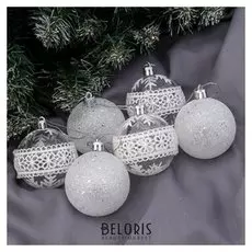Набор шаров пластик D-6 см, 6 шт "Изморозь" кружева