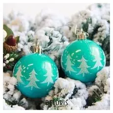 Набор шаров пластик D-6 см, 6 шт "Ёлочки капель" голубой