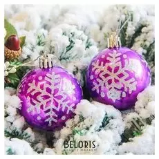Набор шаров пластик D-6 см, 6 шт "Снежинка глянец" фиолетовый