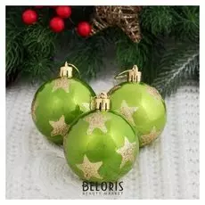 Набор шаров пластик D-6 см, 6 шт "Яркая звезда" зелёный