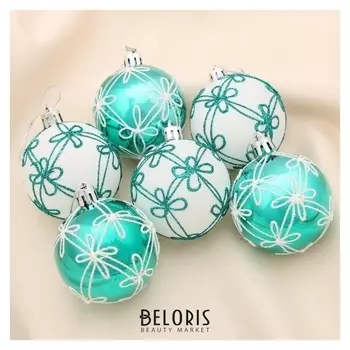 Набор шаров пластик D-6 см, 6 шт "Изумрудик - цветы"