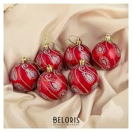 Набор шаров пластик D-6 см, 6 шт "Индия" красный