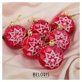 Набор шаров пластик D-6 см, 6 шт "Астра" красный