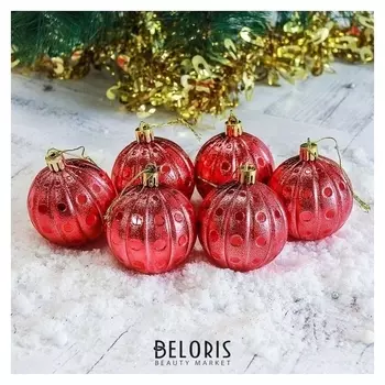 Набор шаров пластик D-6 см, 6 шт "Круги" красный