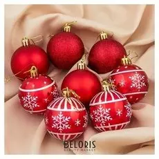 Набор шаров пластик D-6 см, 8 шт "Снежное" красный