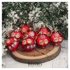 Набор шаров пластик D-6 см, 8 шт "Совята" красный