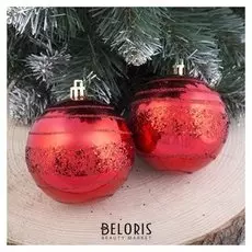 Набор шаров пластик D-7,5 см, 6 шт "Блестящая крошка" красный