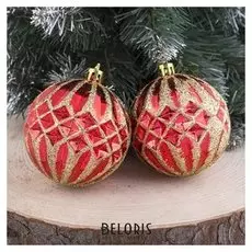 Набор шаров пластик D-7,5 см, 3 шт "Рельеф" красный