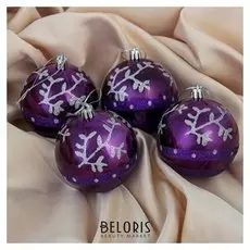 Набор шаров пластик D-7,5 см, 4 шт "Веточки глянец" фиолетовый