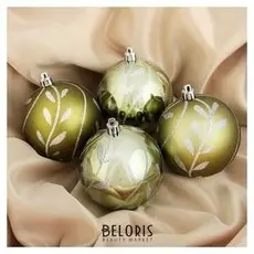 Набор шаров пластик D-7,5 см, 4 шт "Веточка" зелёный