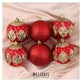 Набор шаров пластик D-7 см, 6 шт "Карелия" красный