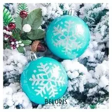 Набор шаров пластик D-7 см, 6 шт "Глянец снежинка" голубой