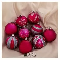 Набор шаров пластик D-7 см, 9 шт "Леда" красный