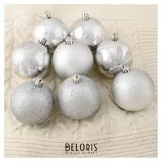 Набор шаров пластик D-8 см, 16 шт "Зимний шик" серебро