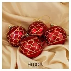 Набор шаров пластик D-8 см, 4 шт "Золотинки" бордовый