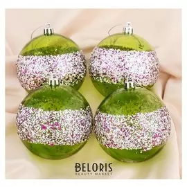 Набор шаров пластик D-8 см, 4 шт "Аморет" зелёный