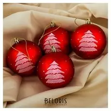 Набор шаров пластик D-8 см, 4 шт "Ёлочка" красный