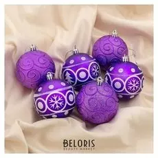 Набор шаров пластик D-8 см, 6 шт "Византия снежинка" фиолетовый