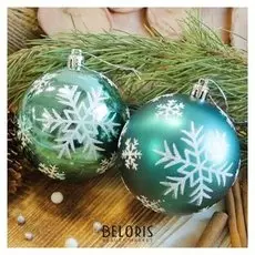 Набор шаров пластик D-8 см, 6 шт "Снегопад" изумрудный