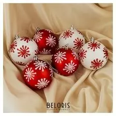 Набор шаров пластик D-8 см, 6 шт "Лимма снежинки" красно-белый