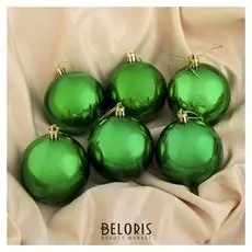 Набор шаров пластик D-8 см, 6 шт "Глянец" зелёный