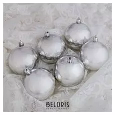 Набор шаров пластик D-8 см, 6 шт "Глянец" серебро