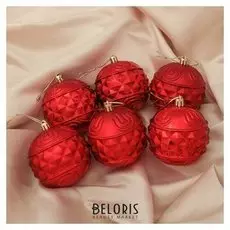 Набор шаров пластик D-8 см, 6 шт "Резные узоры" красный