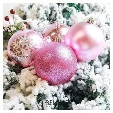 Набор шаров пластик D-8 см, 6 шт "Снежинка капель" розовый