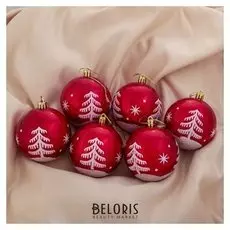 Набор шаров пластик D-8 см, 6 шт "Ёлочка в снегу" красный