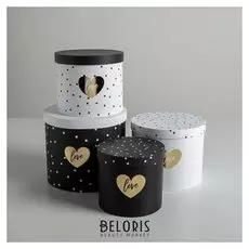 Набор шляпных коробок для цветов 4 в 1 «Чёрно-белый», 14 × 13 см - 20 × 17,5 см