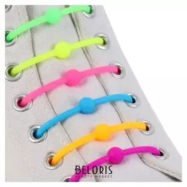 Набор шнурков для обуви, 6 шт, силиконовые, круглые, 8 мм, 6 см, цвет «Радужный»